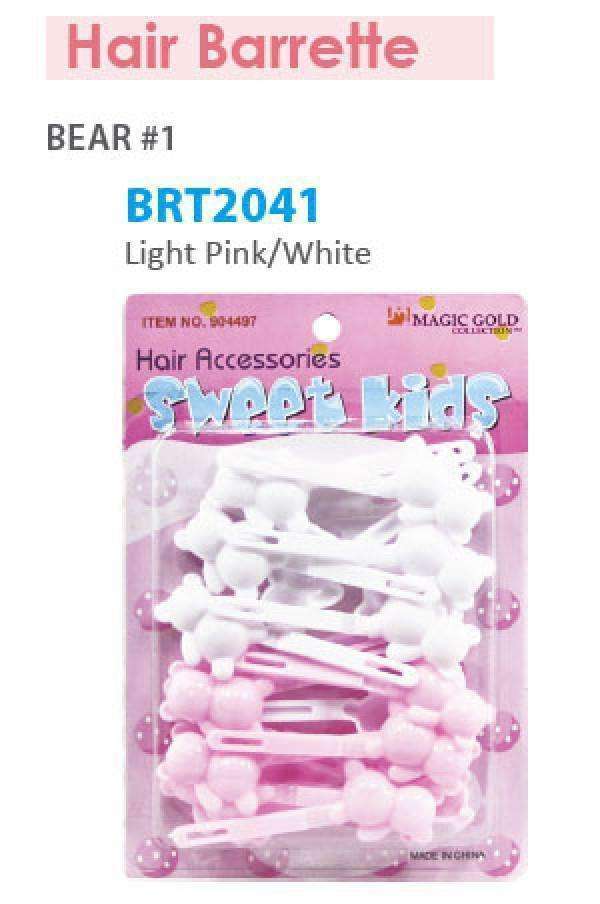 Magic Gold Hair Barrettes - Bear Light Pink/White #BRT2041 - Deluxe Beauty Supply