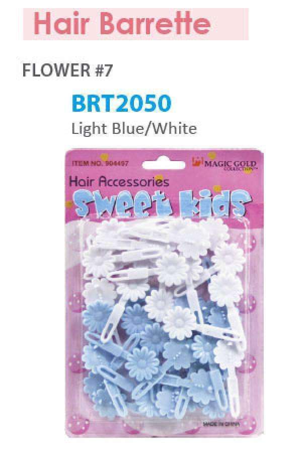 Magic Gold Hair Barrettes - Flower 7 Light Blue/White #BRT2050 - Deluxe Beauty Supply