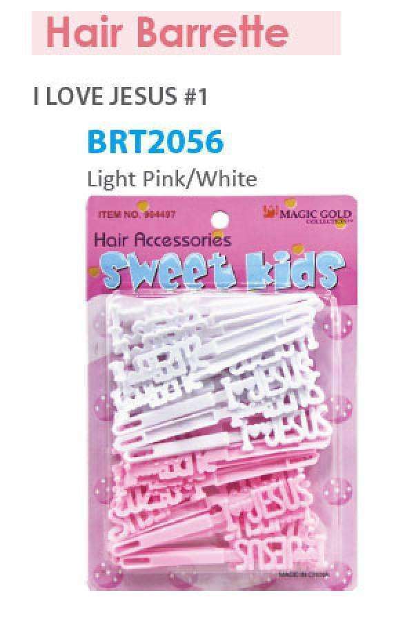 Magic Gold Hair Barrettes - I Love Jesus Light Pink/White #BRT2056 - Deluxe Beauty Supply
