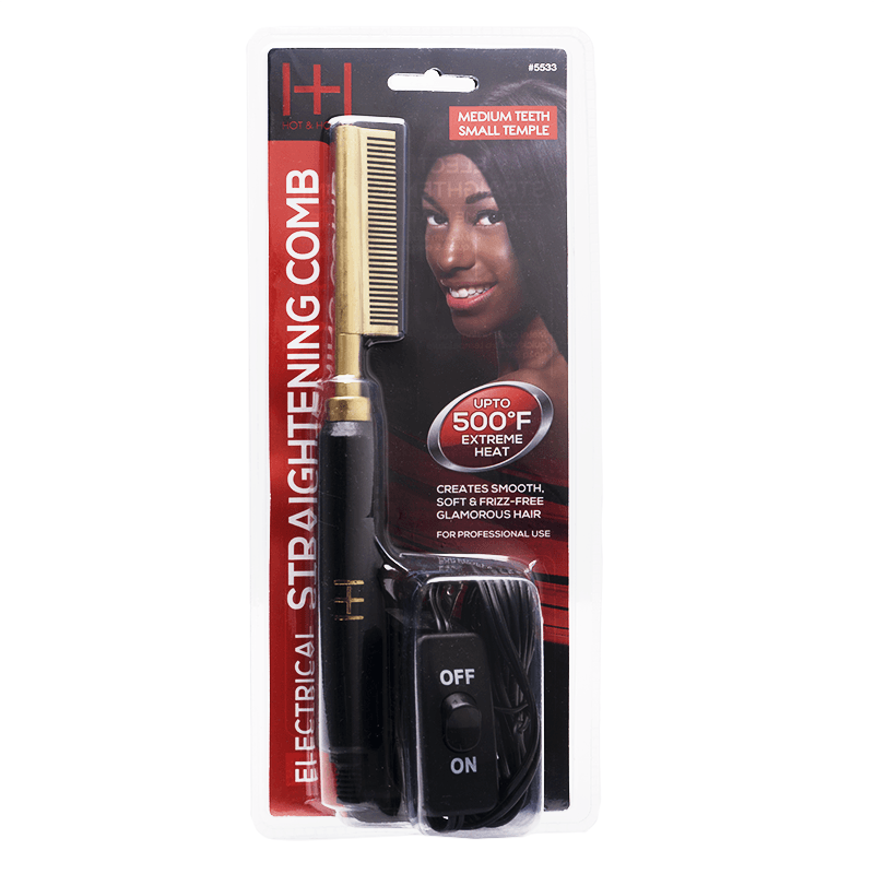 Hot & Hotter Electrical Straightening Comb Medium Teeth w/ Small Temple Head #5533