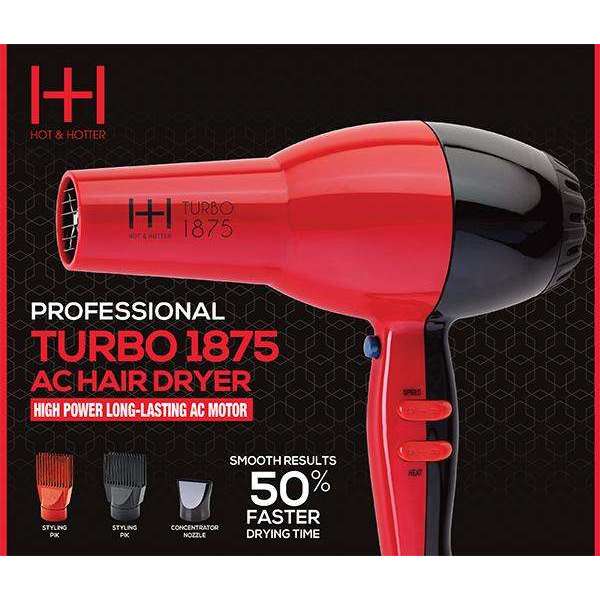 Hot & Hotter Turbo 1875 AC Hair Dryer Red & Black #5830