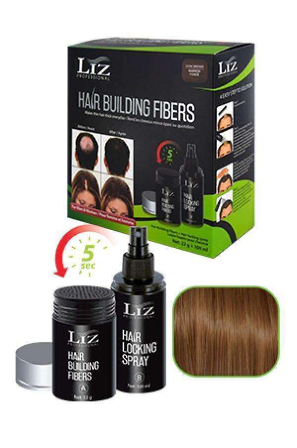Liz Professional Hair Building Fibers & Locking Spray - Dark Brown - Deluxe Beauty Supply
