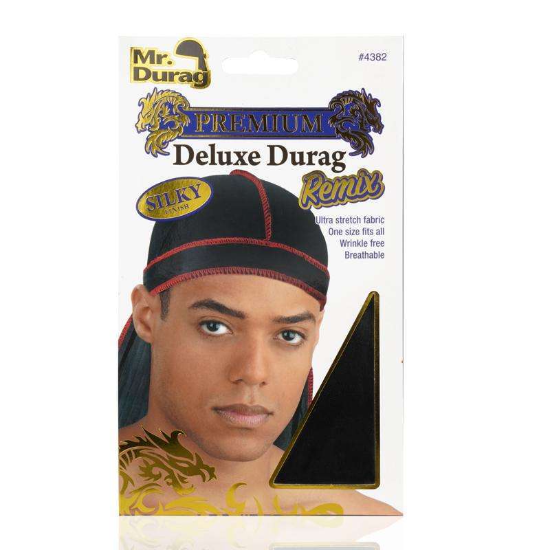 Mr. Durag Premium Silky Durag #4382 Black w/ Red Stitches
