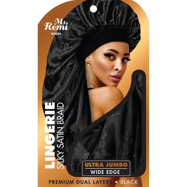 Ms. Remi Lingerie Wide Edge Silky Braid Bonnet Ultra Jumbo -  Black #3684