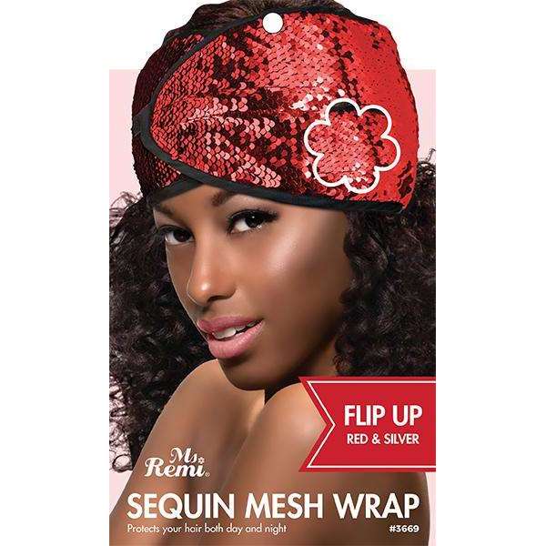 Ms. Remi Sequin Mesh Wrap Flip Up Red and Silver #3669