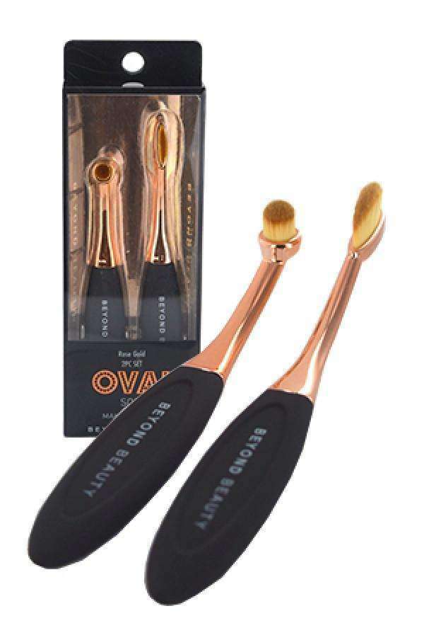 Rose Gold Oval Soft Makeup Brush - 2pc Set - Deluxe Beauty Supply